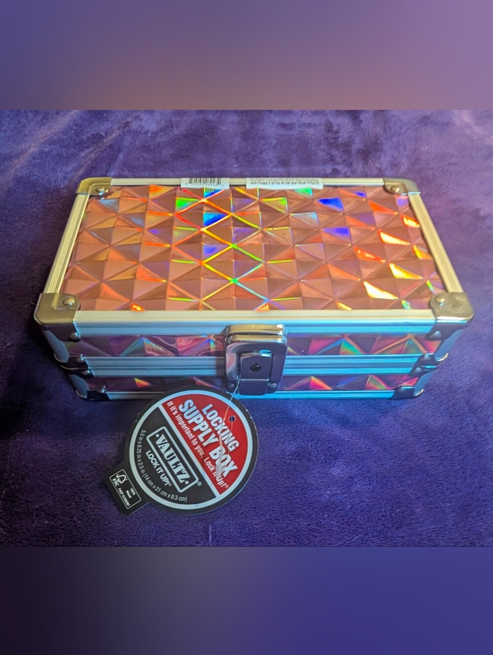 Vaultz Locking Supply Box Pink Holographic 3D Geometric Pencil Case Deadstock NW